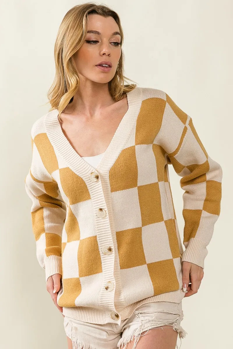 BiBi Checked V-neck Cardigan | Cardigans Daverri Fashions