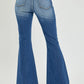 RISEN Full Size High Rise Front Slit Frayed Hem Flare Jeans - DAVERRI FASHIONS