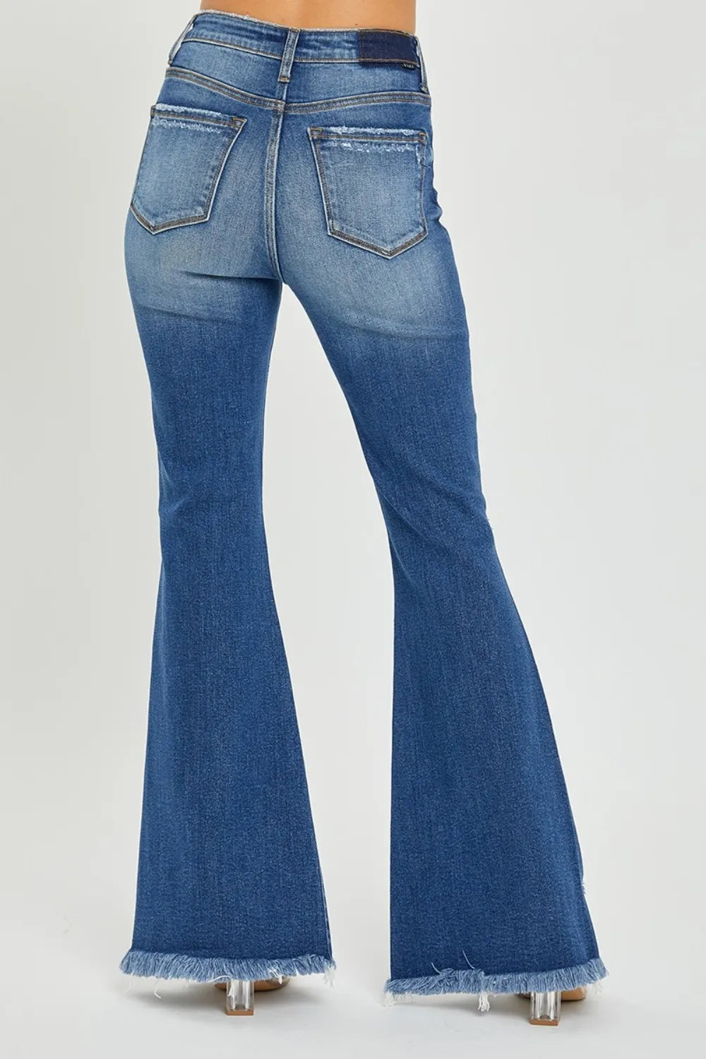 RISEN Full Size High Rise Front Slit Frayed Hem Flare Jeans | Jeans Daverri Fashions