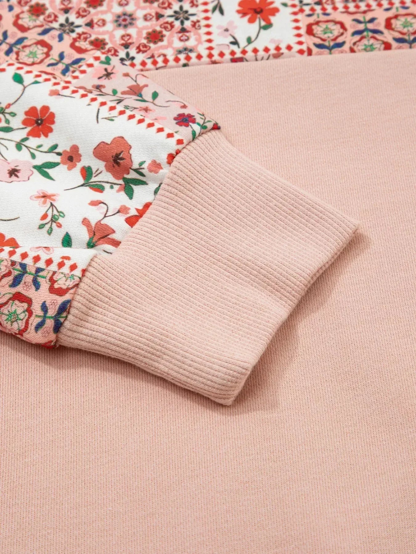 Floral Print Drawstring Long Sleeve Hoodie - DAVERRI FASHIONS