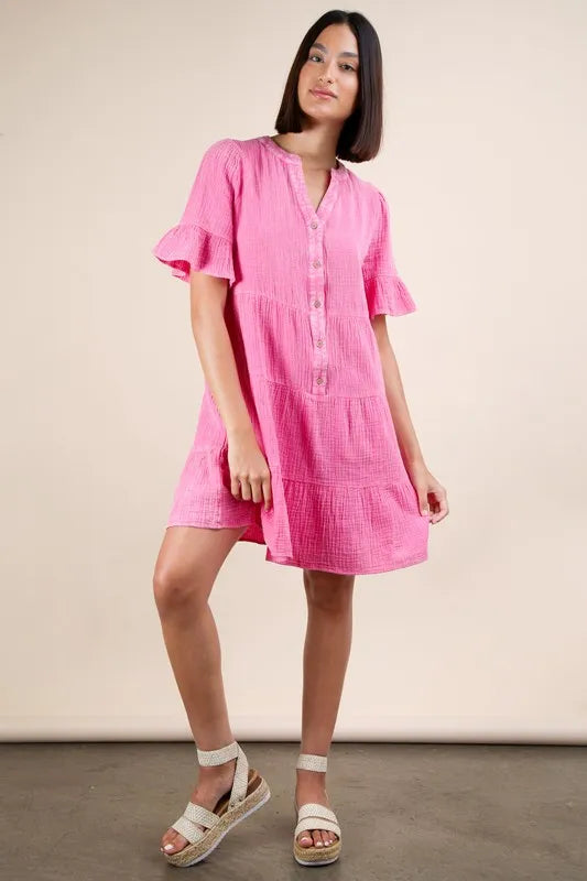 VERY J Plus Size Mineral Washed Woven Mini Dress Mini Dresses