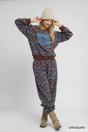 Umgee Scenic Print Casual Sweatpants Chocolate | Sweatpants Daverri Fashions