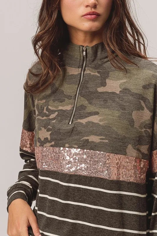 BiBi Camouflage French Terry Knit Top