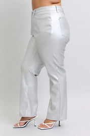 Judy Blue Full Size High Waist Silver Faux Leather Pants Plus Size | Pants Daverri Fashions