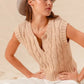 SO ME Notched Neck Cable Knit Sweater Vest