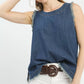 Umgee sleeveless fringe hem denim top with frayed edges