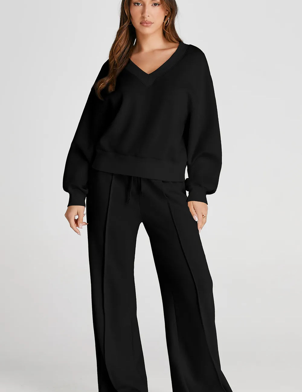 V-Neck Long Sleeve Top and Pants Active Set | Daverri Fashions