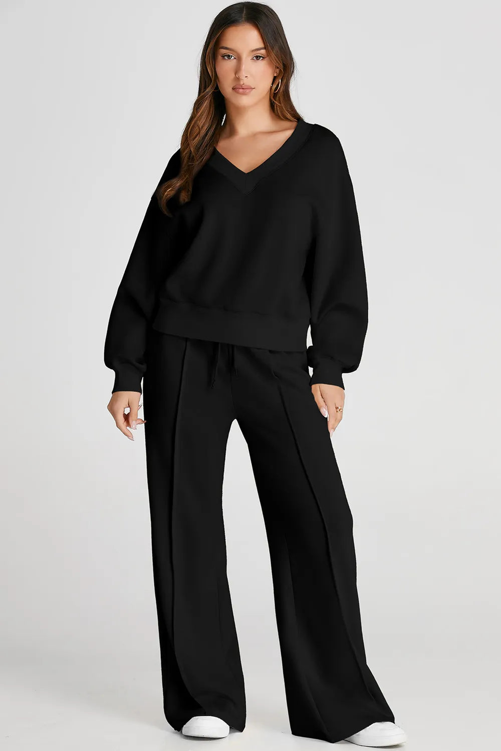 V-Neck Long Sleeve Top and Pants Active Set | Daverri Fashions