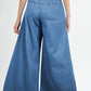 Daverri drawstring elastic waist wide leg jeans back view blue denim