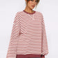 Striped Round Neck Long Sleeve Sweatshirt - DAVERRI FASHIONS