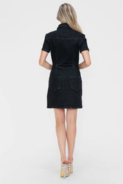 bytos Full Size Embellished Button Down Short Sleeve Denim Dress | Mini Dresses Daverri Fashions