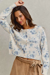 SO ME Vintage Floral Print Cropped Button Down Cardigan