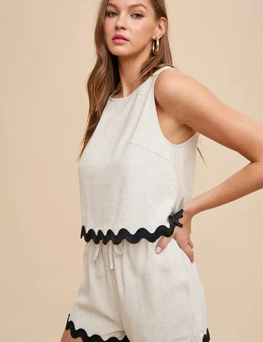 Annie Wear Ric Rac Trim Detailed Top & Shorts Set | Outfit Sets Daverri Fashions