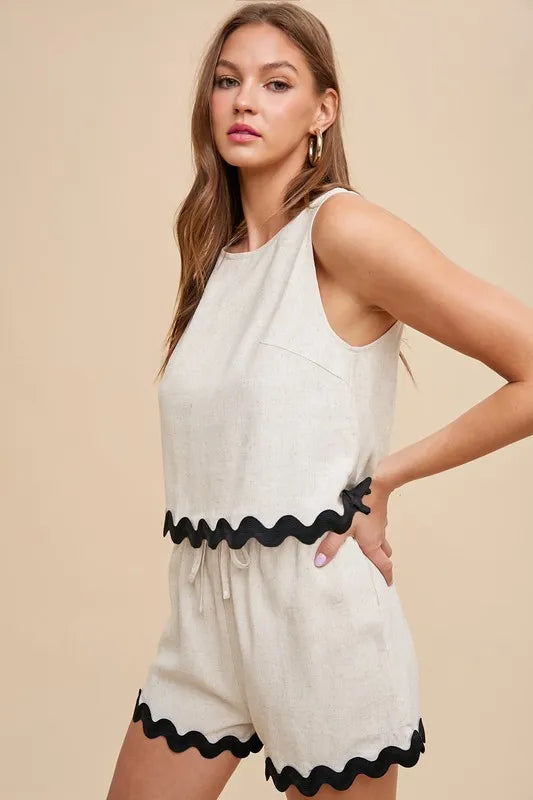 Annie Wear Ric Rac Trim Detailed Top & Shorts Set | Outfit Sets Daverri Fashions