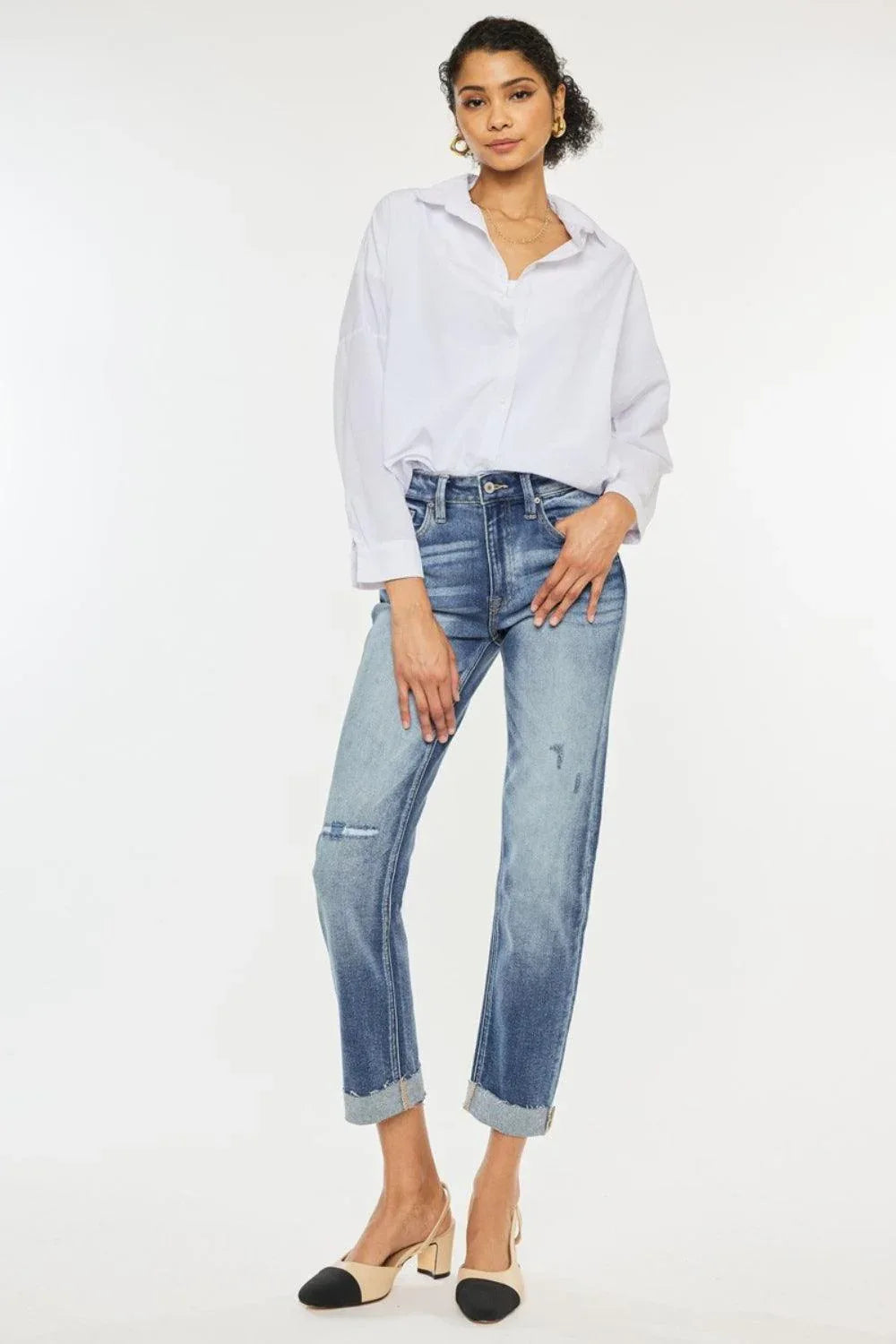 Kancan High Rise Cuffed Straight Jeans - DAVERRI FASHIONS