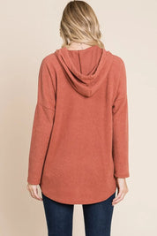 BOMBOM Contrast Drawstring Drop Shoulder Knit Hoodie | Hoodies Daverri Fashions