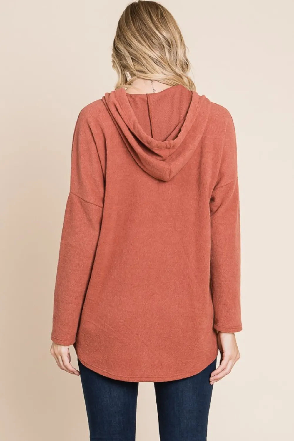 BOMBOM Contrast Drawstring Drop Shoulder Knit Hoodie | Hoodies Daverri Fashions
