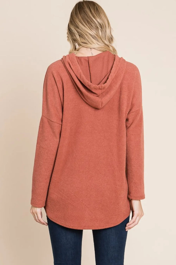 BOMBOM Contrast Drawstring Drop Shoulder Knit Hoodie | Hoodies Daverri Fashions
