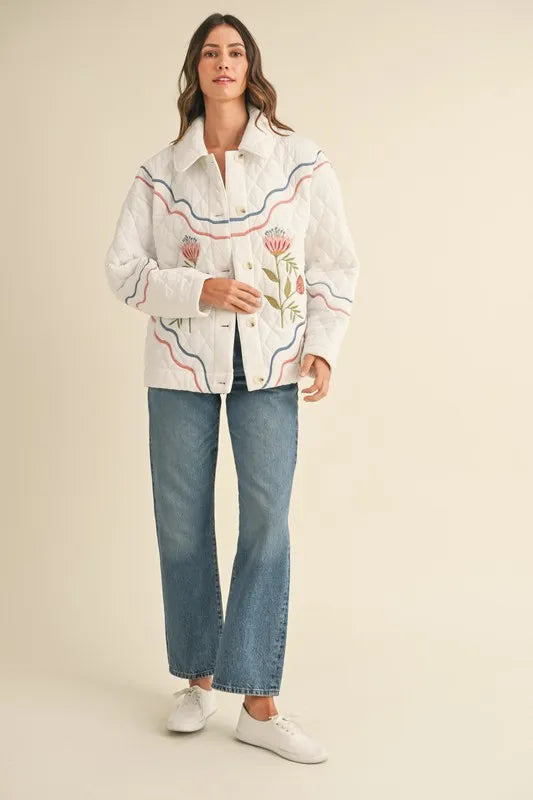 MABLE Floral Multi Color Embroidered Quilted Jacket