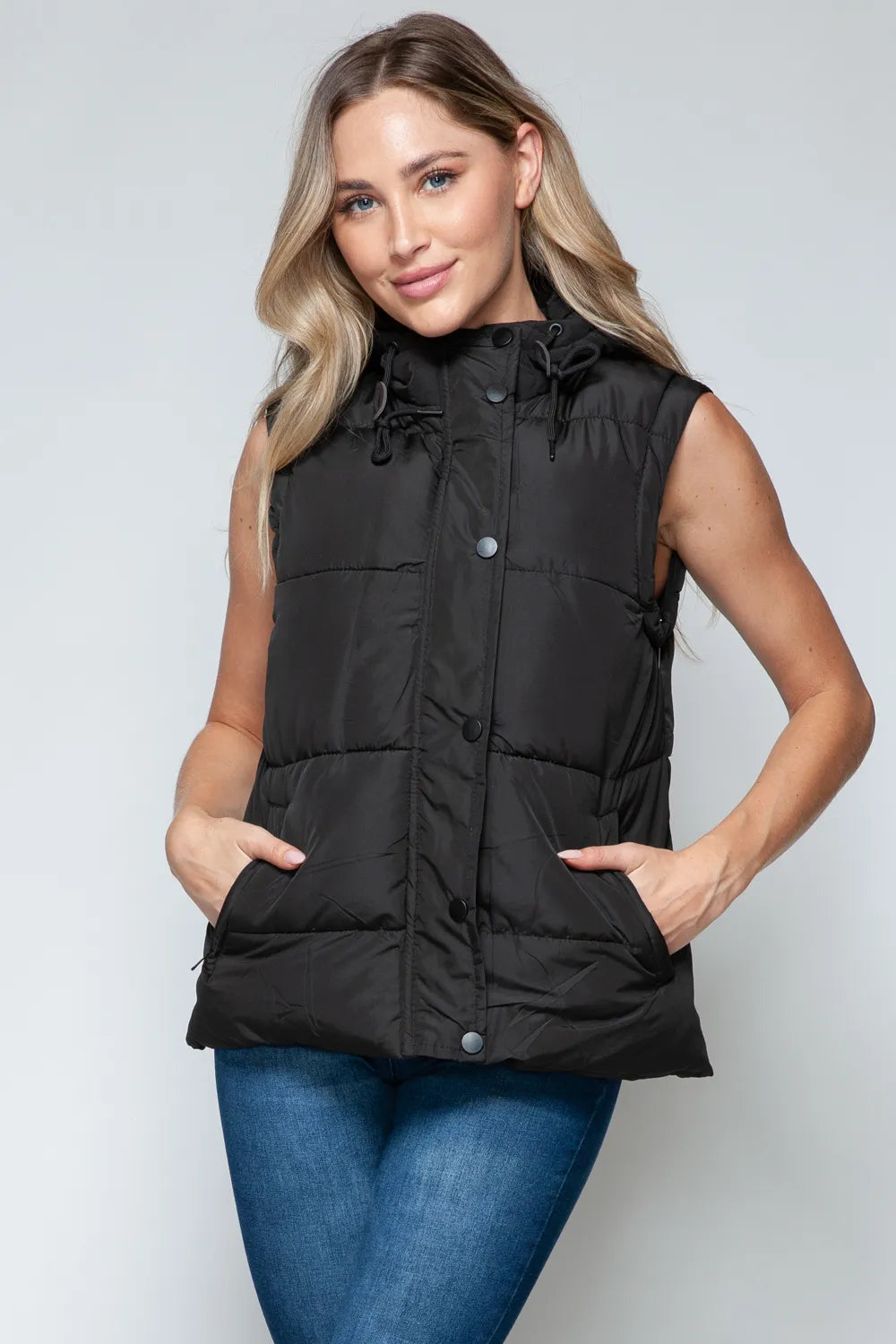 Snobbish Snap and Zip Closure Hooded Vest | Vest Jackets Daverri Fashions