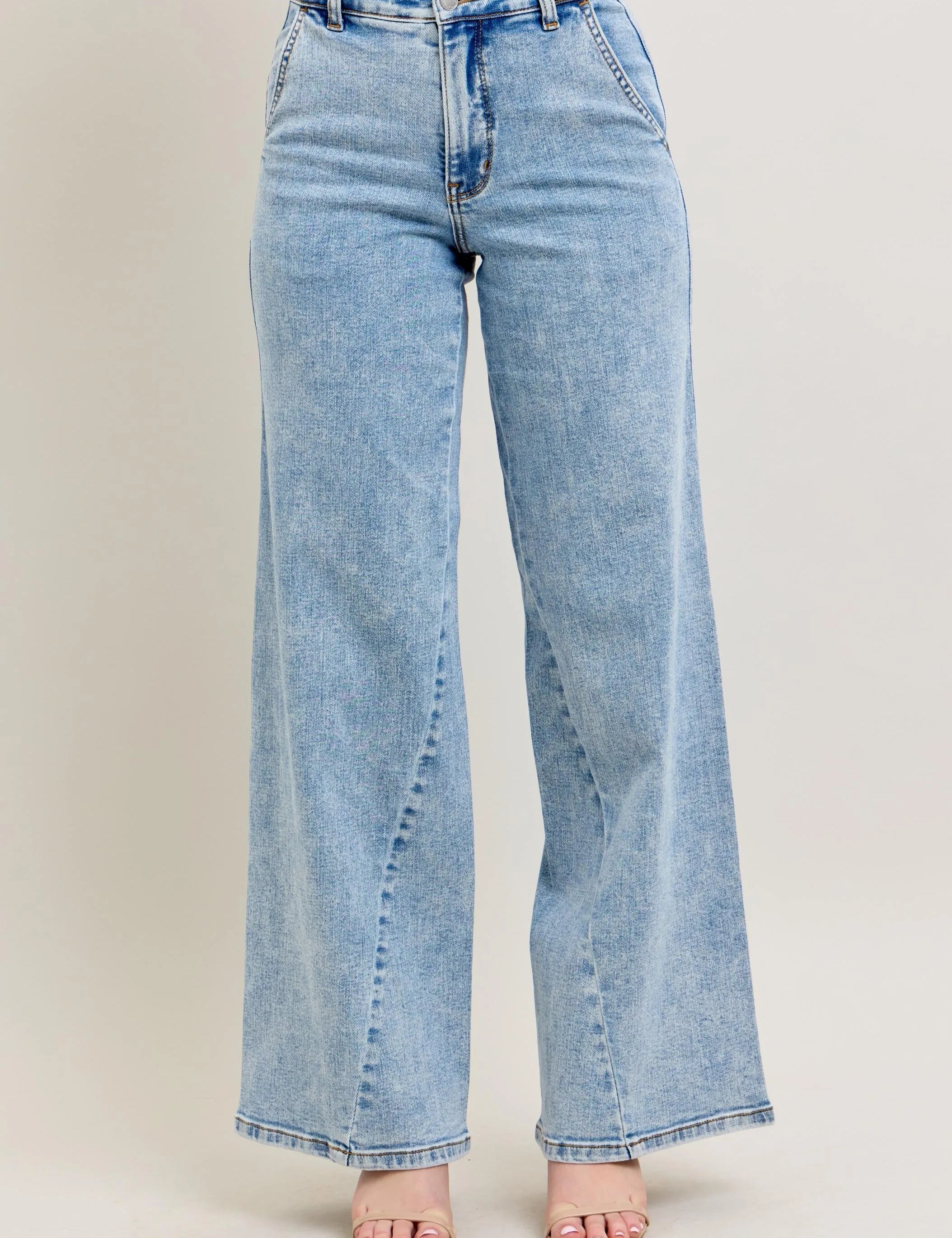 Judy Blue Full Size High Waist Wide Leg Jeans with Skewed Inseam Plus Size | Jeans Daverri Fashions