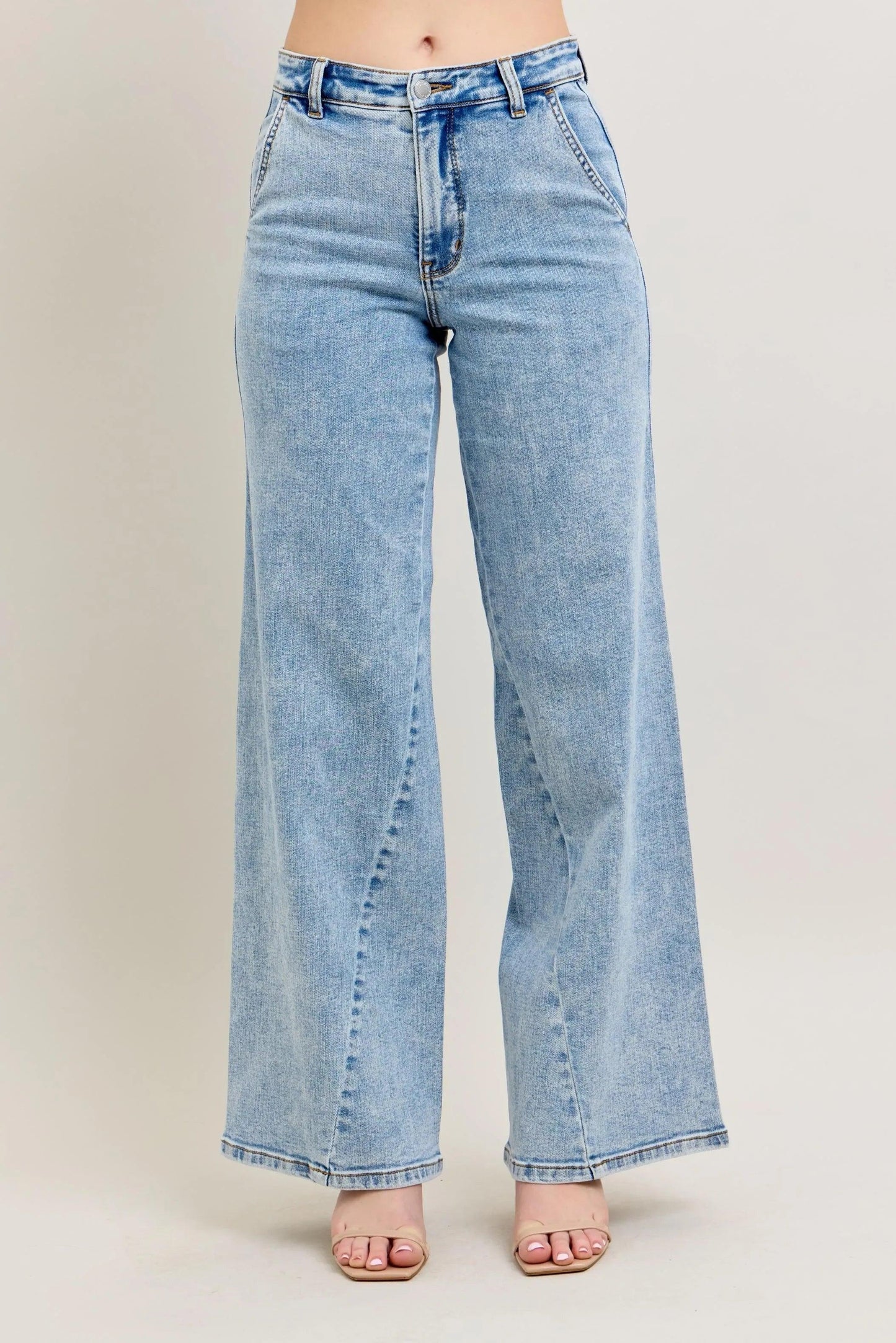 Judy Blue Full Size High Waist Wide Leg Jeans with Skewed Inseam Plus Size - DAVERRI FASHIONS