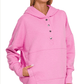 Half Snap Loose Fit Hooded Pullover Candy Pink Sweatshirts
