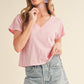 Aemi + Co Side Slit V-Neck Short Sleeve Cropped T-Shirt Blush Pink L T-Shirts