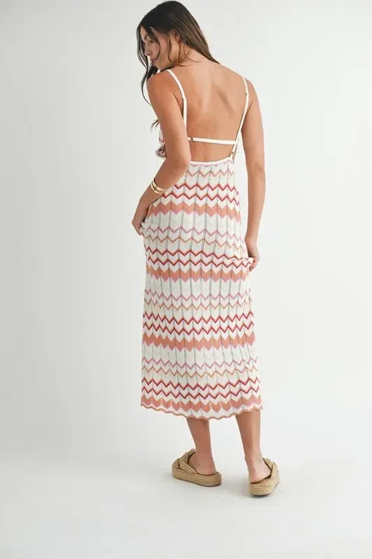 MABLE Lightweight Pointelle Chevron Knit Maxi Dress - DAVERRI FASHIONS