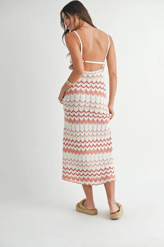 MABLE Lightweight Pointelle Chevron Knit Maxi Dress Maxi Dresses