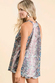BiBi Snakeskin Print Low Gauge Hacci Knit Halter | Daverri Fashions