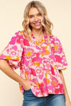 Haptics Full Size Frill Floral Puff Sleeve Blouse - DAVERRI FASHIONS