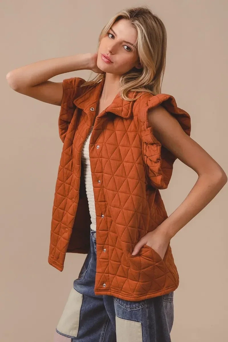 BiBi Quilting Knit Ruffle Sleeve Vest - DAVERRI FASHIONS