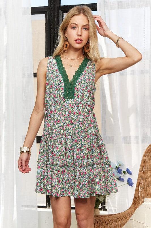 ADORA Lace Detail V-Neck Sleeveless Mini Dress Mini Dresses