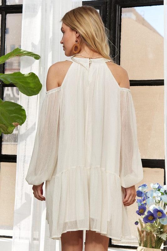 ADORA Cold Shoulder Balloon Sleeve Mini Dress Mini Dresses