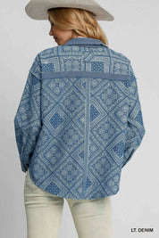 Umgee Paisley Print Denim Shirt Jacket | Shackets Daverri Fashions