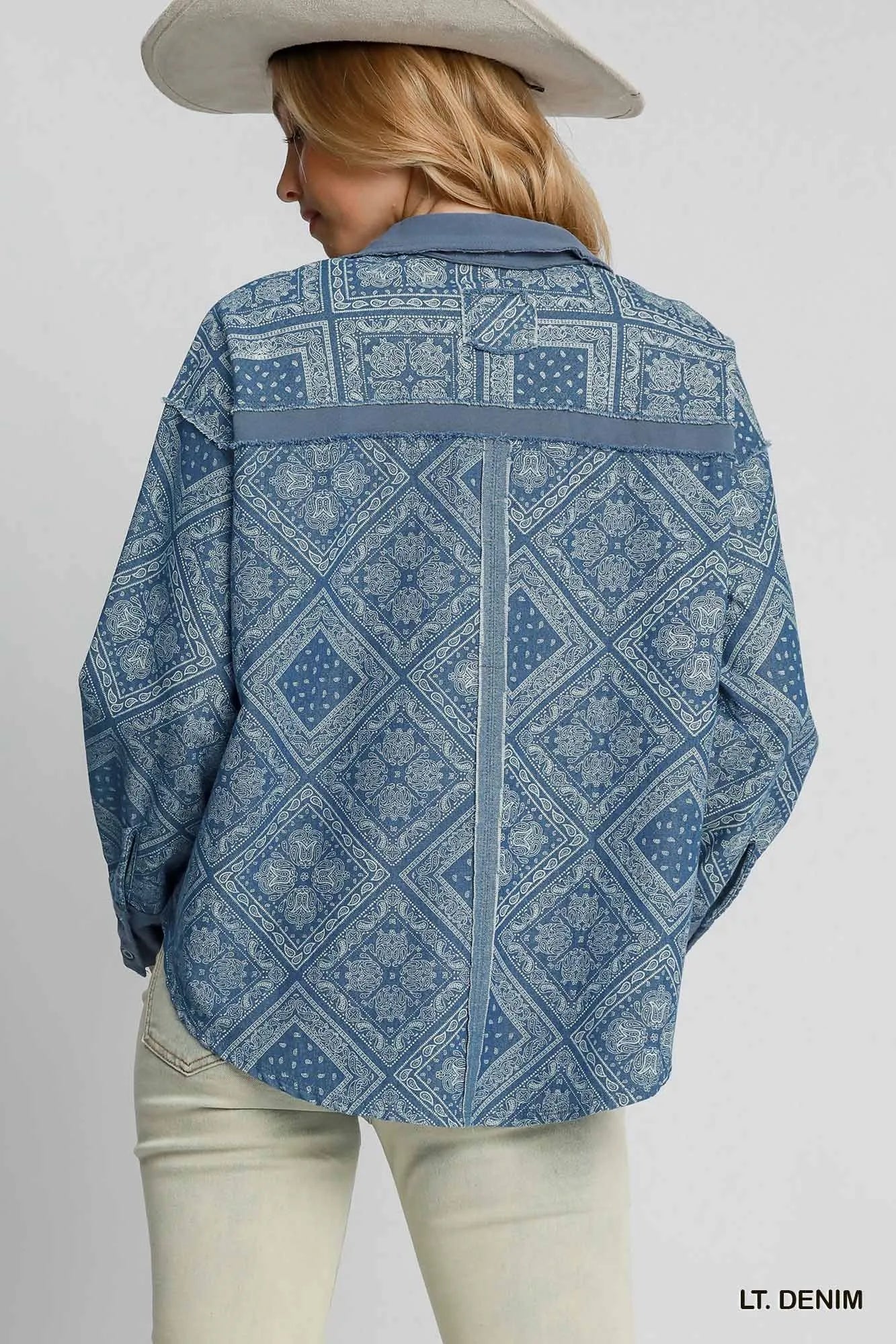Umgee Paisley Print Denim Shirt Jacket Shackets