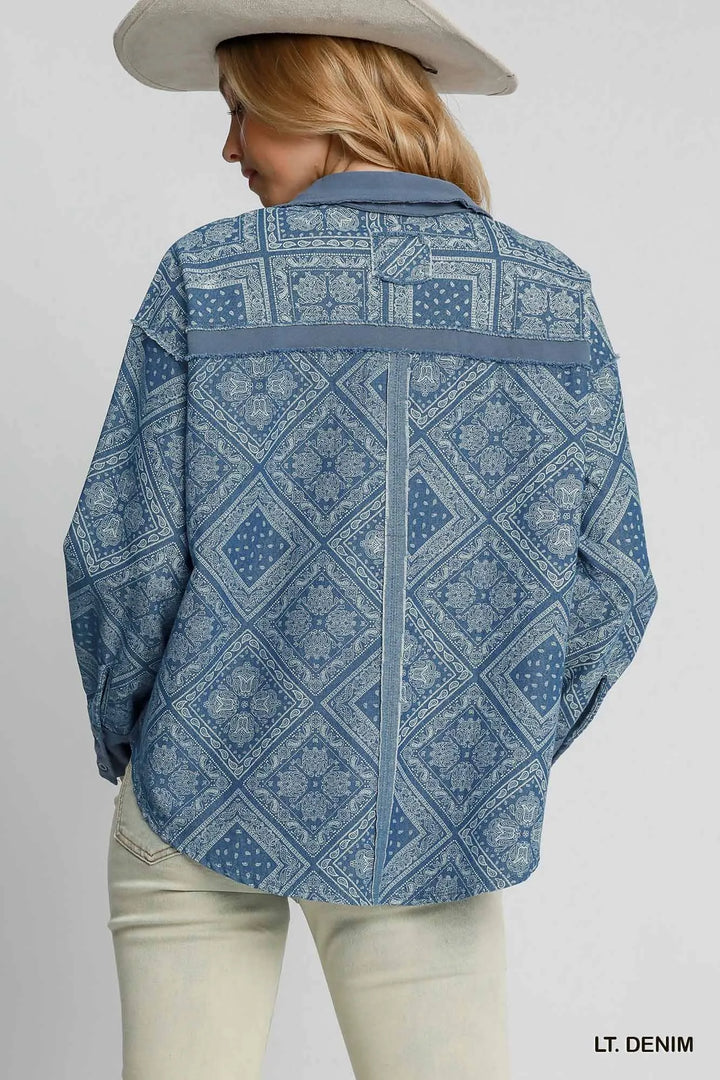 Umgee Paisley Print Denim Shirt Jacket Shackets