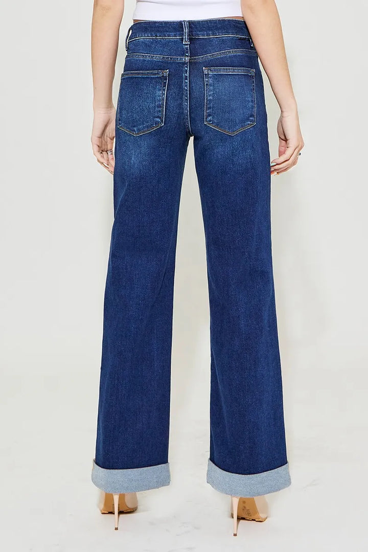 RISEN Full Size Tummy Control High Rise Wide Leg Cuffed Jeans Plus Size Jeans