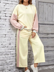 Color Block Round Neck Top and Pants Set | Loungewear Sets Daverri Fashions
