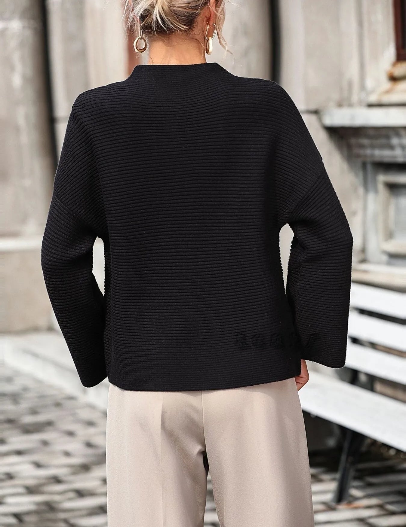Mock Neck Drop Shoulder Knit Top | Knit Tops Daverri Fashions