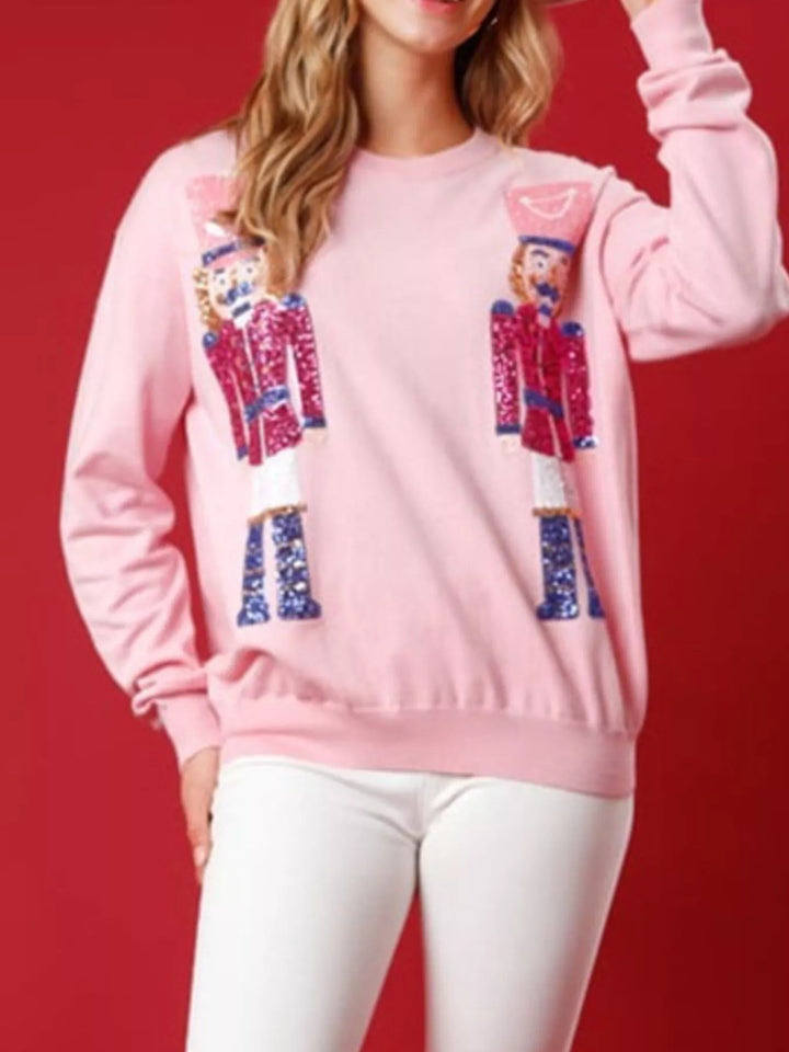 Christmas Sequin Nutcracker Dropped Shoulder Sweatshirt | Sweatshirts Daverri Fashions