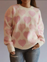 Heart Ribbed Hem Long Sleeve Sweater | Sweaters Daverri Fashions