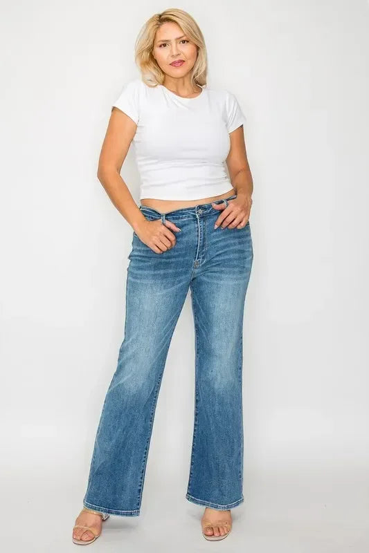 bytos Full Size Cat's Whiskers Mid Rise Bootcut Jeans - DAVERRI FASHIONS