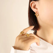 Gold Star One Size Titanium Steel Geometric Huggie Earrings | Earrings Daverri Fashions