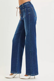 RISEN Full Size High Rise Wide Leg Jeans with Front Tie Detail Plus Size | Jeans Daverri Fashions