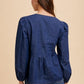 Annie Wear Navy Tie Front Peplum Long Sleeve Denim Top Tops