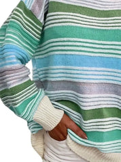 Rainbow Striped Drop Shoulder Oversized Sweater | Sweaters Daverri Fashions