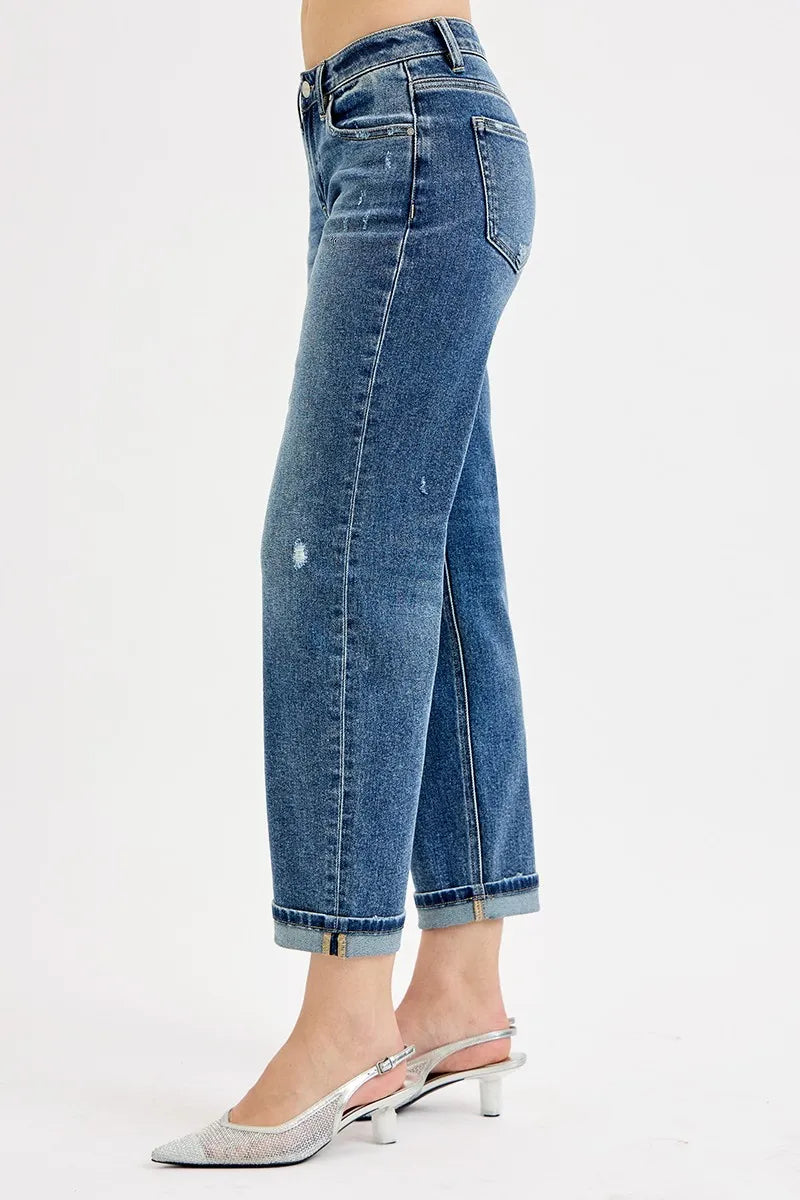 RISEN Full Size Low Rise Crop Boyfriend Jeans Jeans
