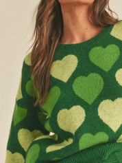 Heart Ribbed Hem Long Sleeve Sweater | Sweaters Daverri Fashions